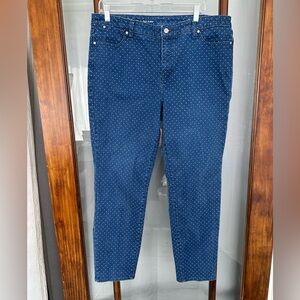 Talbots Flawless Slim Ankle Jeans Blue Polka Dot Size 16 Stretch Cute Travel